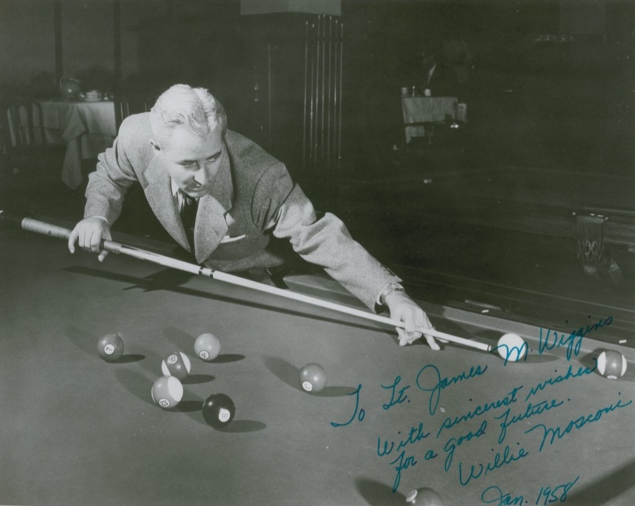 Willie Mosconi at the pool table, about 1958